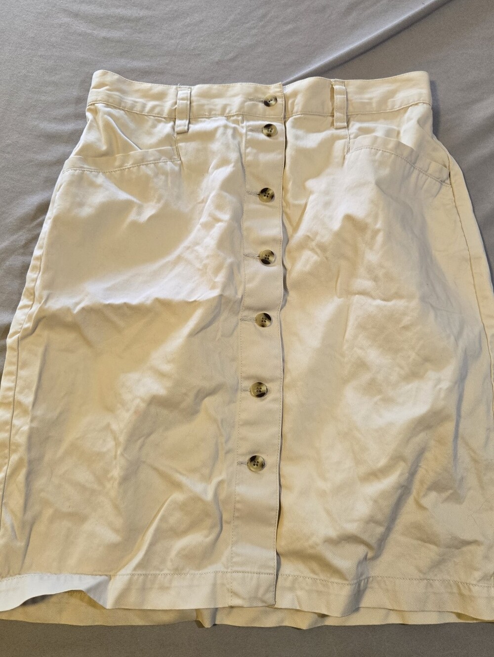Eddie Bauer Cream Button-Front Midi Skirt